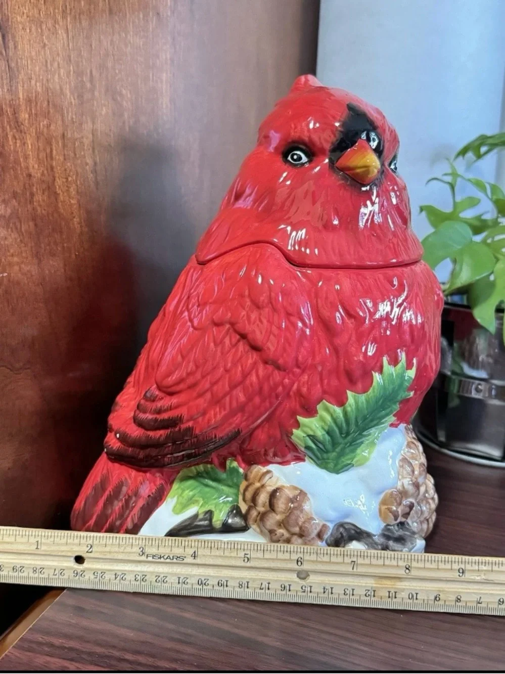 Vintage Hand Painted Mercuries Ceramic Red Cardinal Cookie Jar/Canister